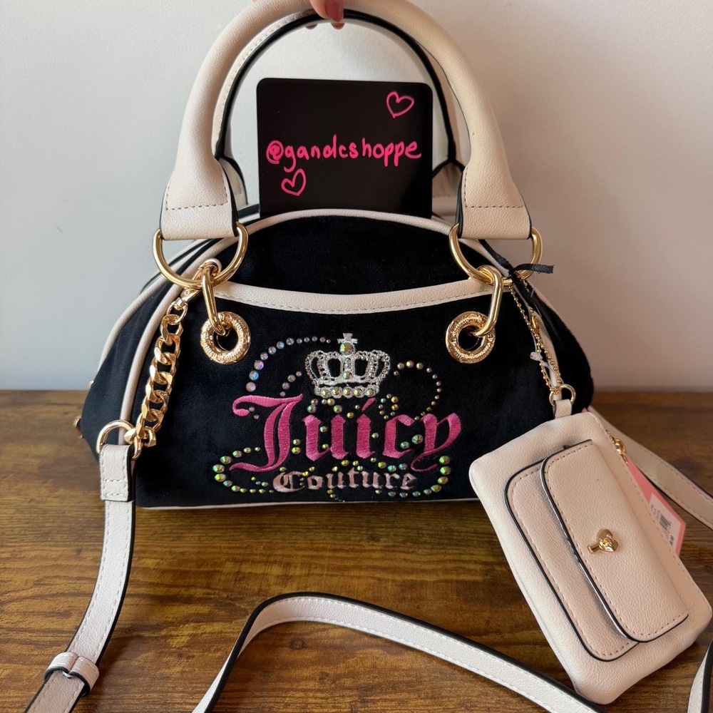 New Juicy Couture Dreamy Satchel Black Pink Sandstone Shoulder Bag Pink Viral